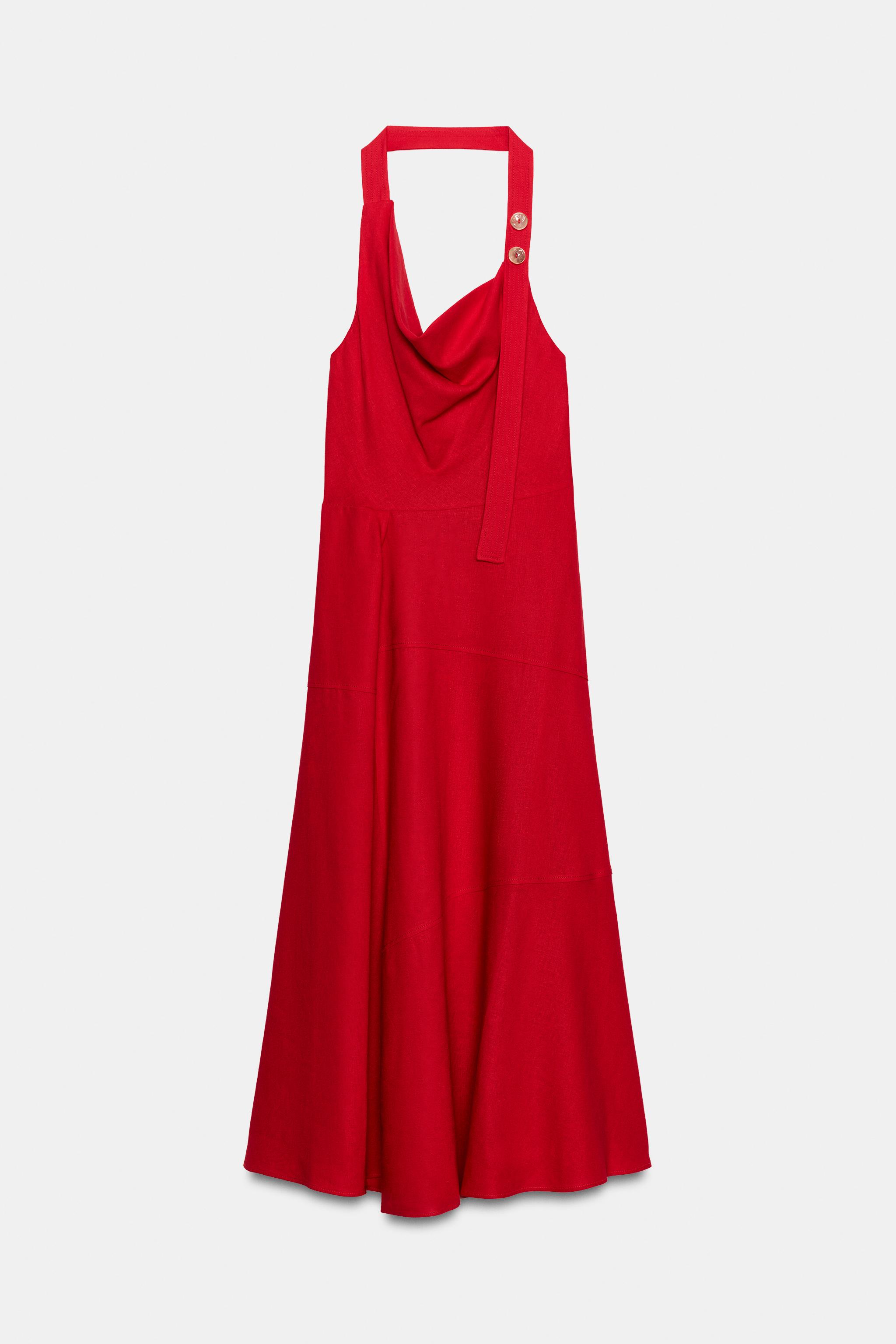 ROBE MI-LONGUE HALTER EN LIN